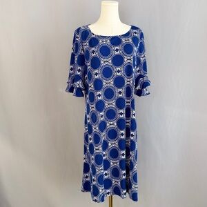 Ronni Nicole Timeless Blue & Circular Geometric Print Midi Dress